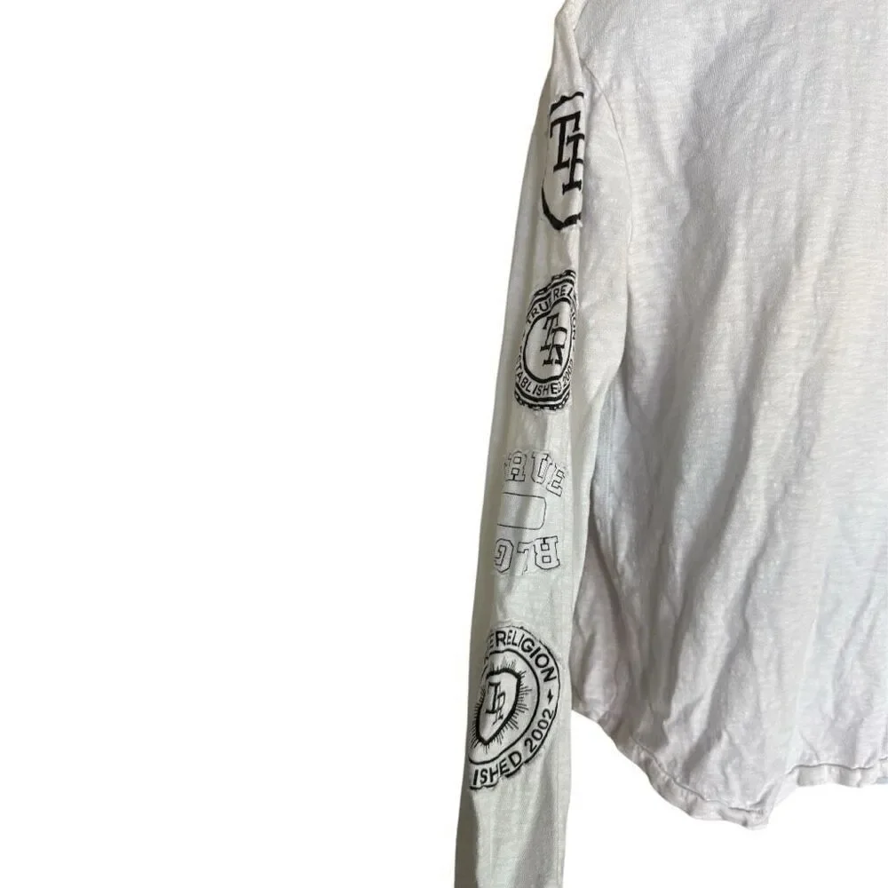 Mens True Religion Arm Logo Long Sleeve Heathered Casual Tee Shirt - Sz M